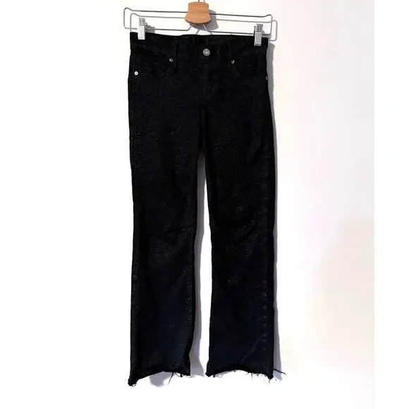 RTA dark navy black sparkle cotton velvet Kiki flare crop cropped jeans pants - Picture 2 of 12
